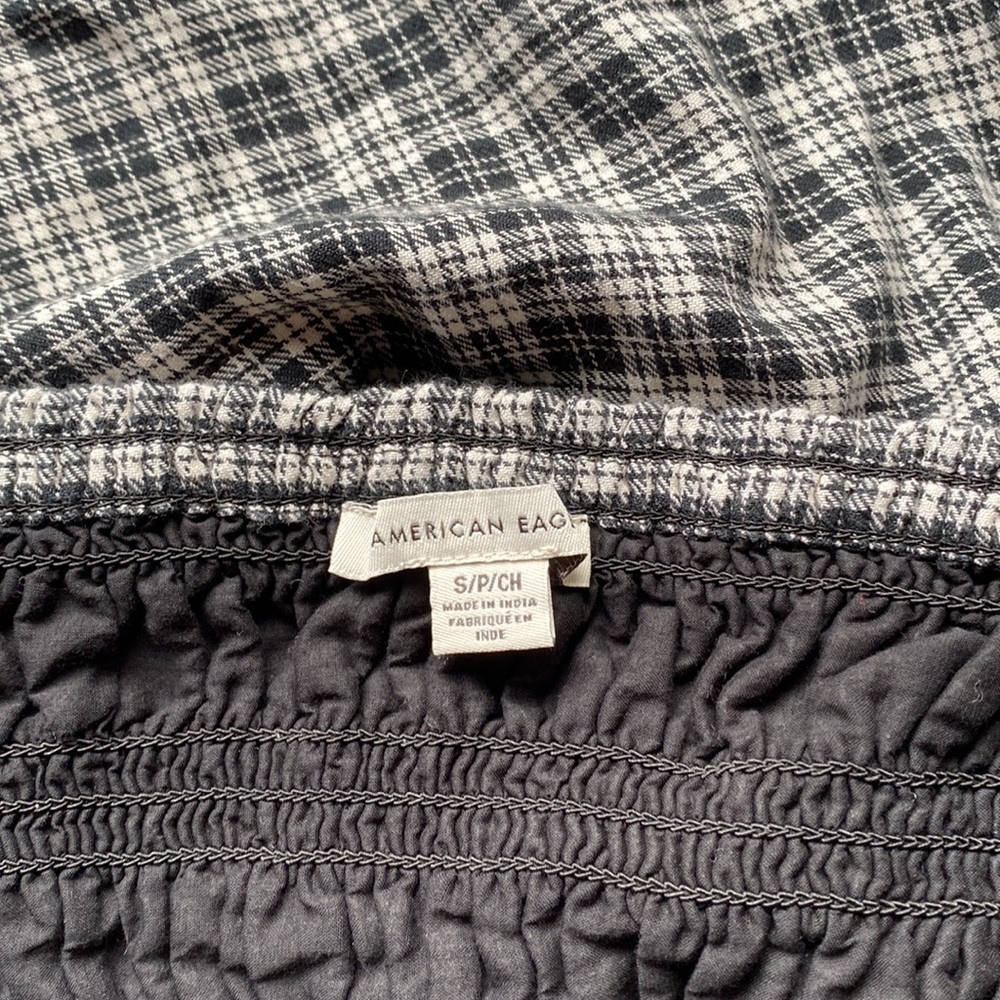 AE Plaid Long-Sleeve Smocked Mini Dress Size SP - Picture 3 of 11